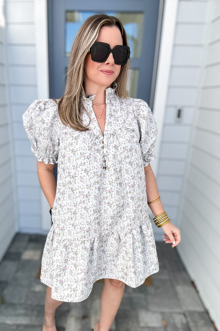 Miss Floral Ruffle Dress - Almond
