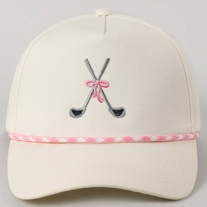 Golf Clubs with Ribbon Embroidered Trucker Hat: Pink
