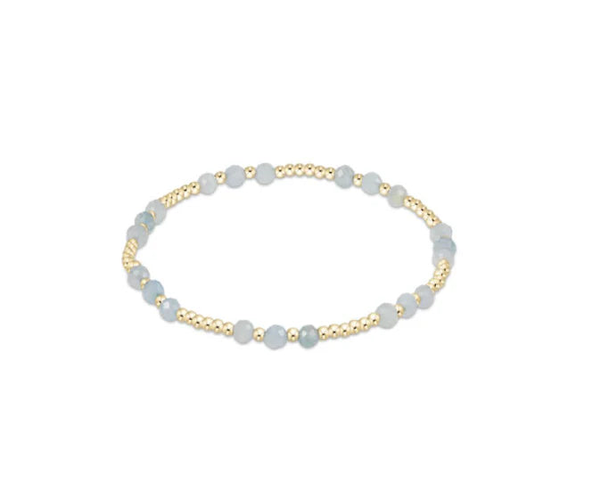 Gemstone Gold Joy Pattern 3mm Bead Bracelet - Aquamarine