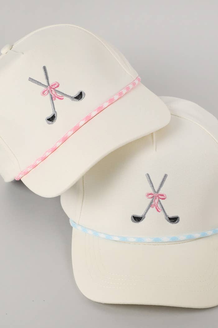 Golf Clubs with Ribbon Embroidered Trucker Hat: Pink