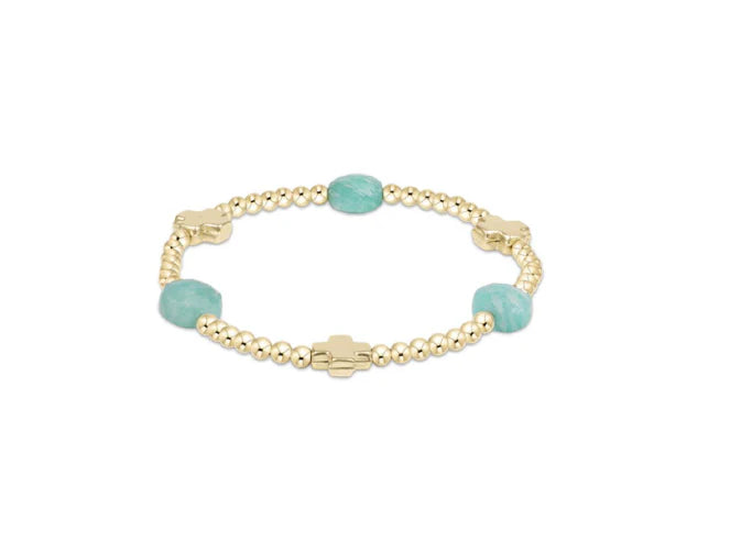 Signature Cross Admire Gold Pattern 3mm Bead Bracelet - Amazonite
