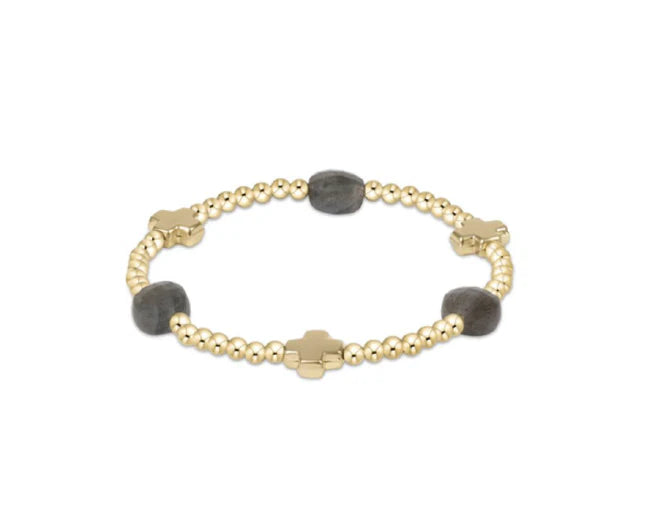 Signature Cross Admire Gold Pattern 3mm Bead Bracelet - Labradorite