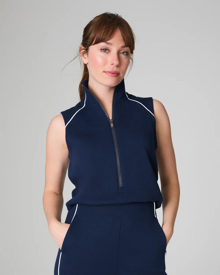 SPANX®:  AirEssentials Pique Sleeveless Mockneck Jumpsuit - Timeless Navy