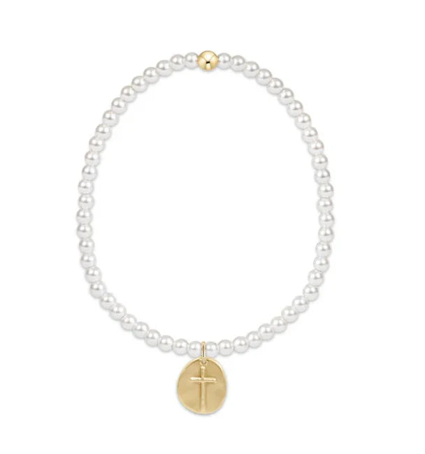 enewton: - Classic Pearl 3mm Bead Bracelet - Inspire Small Gold Charm