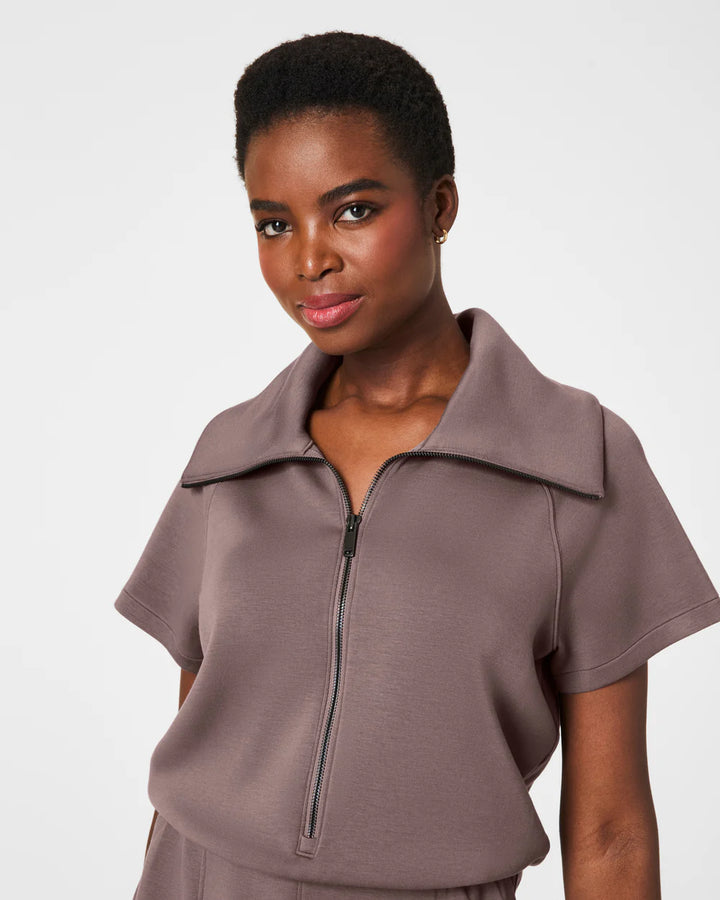 SPANX: AirEssentials Half Zip Short Sleeve Romper - Smoke
