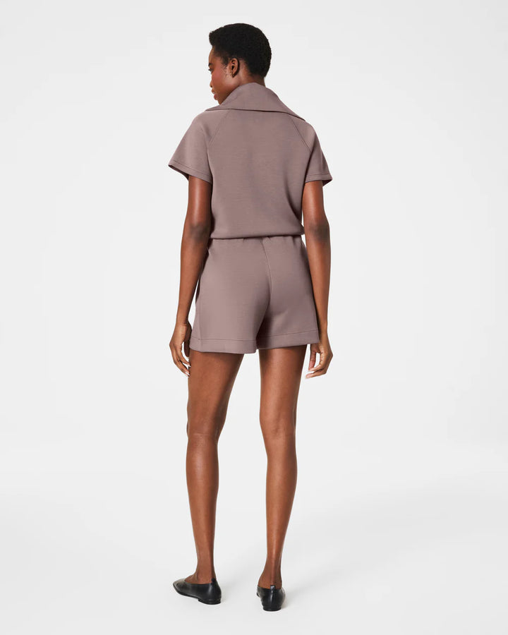 SPANX: AirEssentials Half Zip Short Sleeve Romper - Smoke