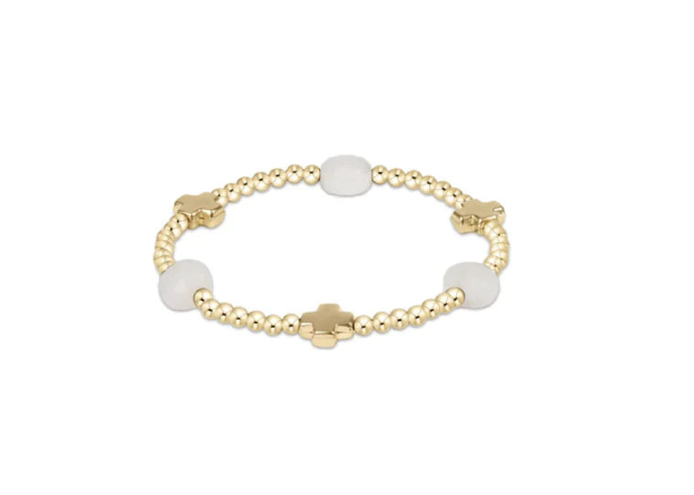 Signature Cross Admire Gold Pattern 3mm Bead Bracelet - Moonstone
