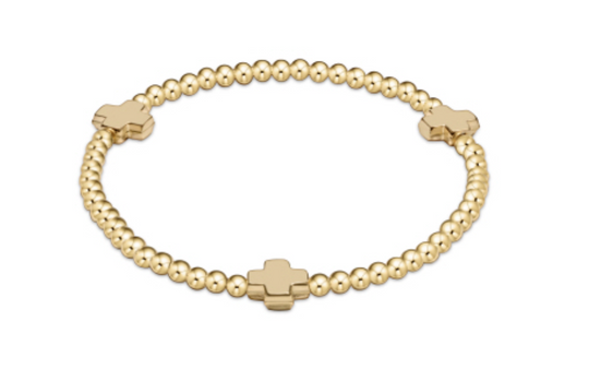 enewton: Signature Cross Gold Pattern 3mm Bead Bracelet-Gold