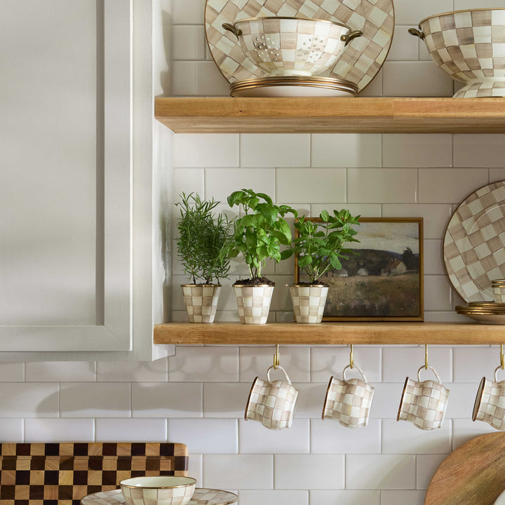 MacKenzie Childs: Mocha Check Herb Pots, Set of 3