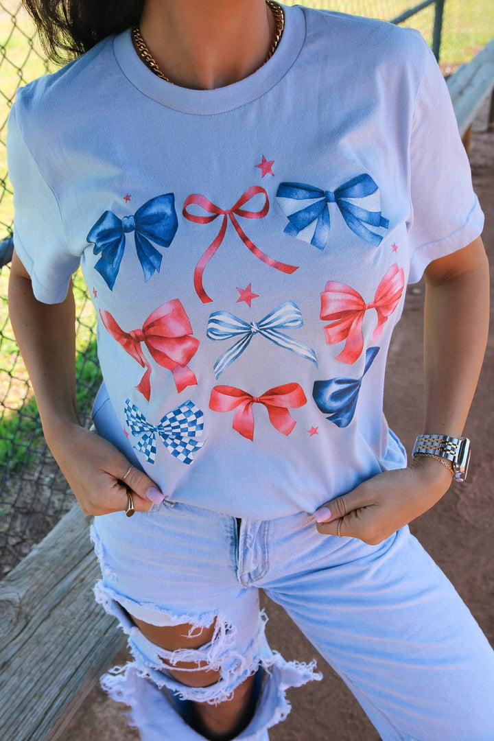 Red White & Bows Light Blue Tee