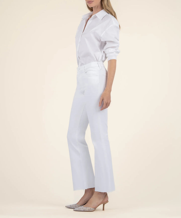 KUT: KELSEY HIGH RISE FLARE WITH RAW HEM - Optic White