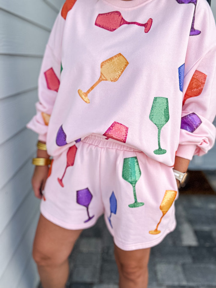 Queen Of Sparkles: Light Pink Wine Glass Short