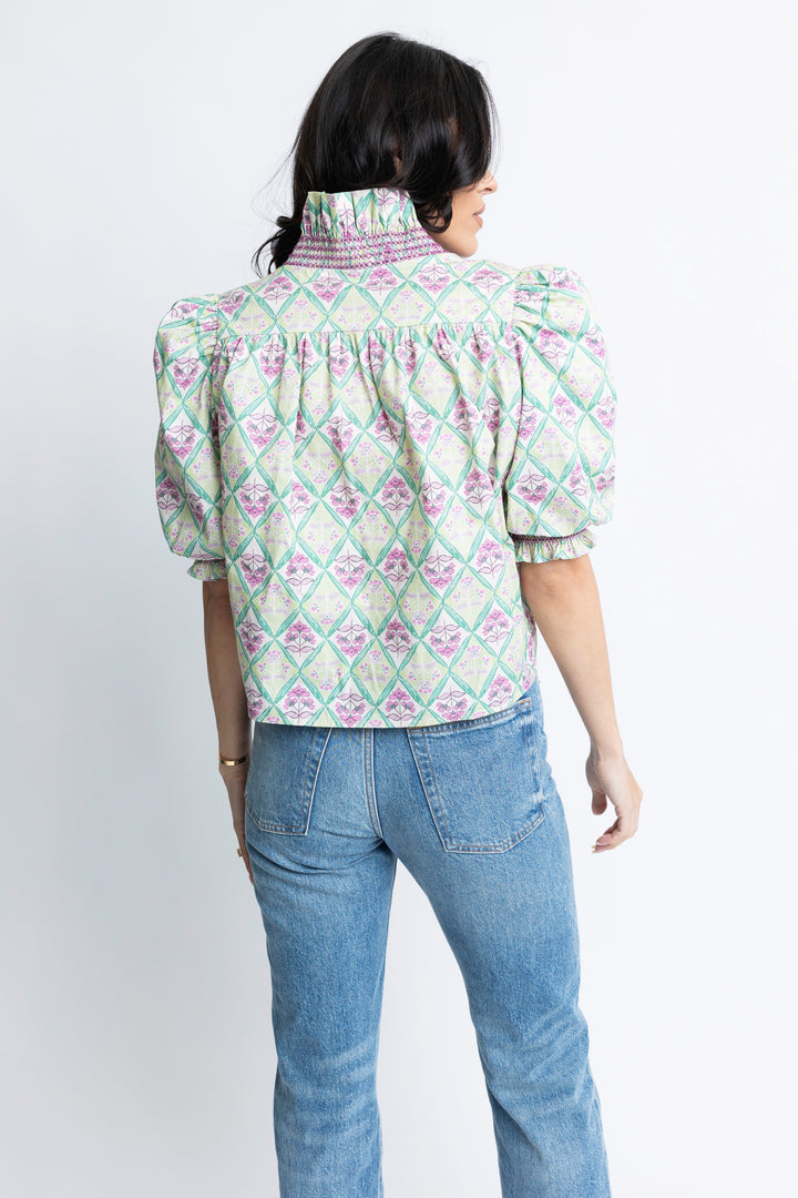Karlie: PARIS FLORAL RUFFLE PUFF SLEEVE TOP