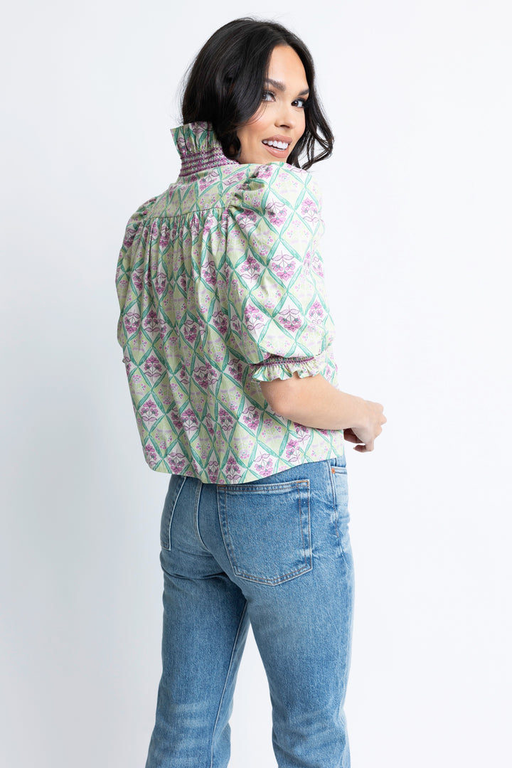 Karlie: PARIS FLORAL RUFFLE PUFF SLEEVE TOP
