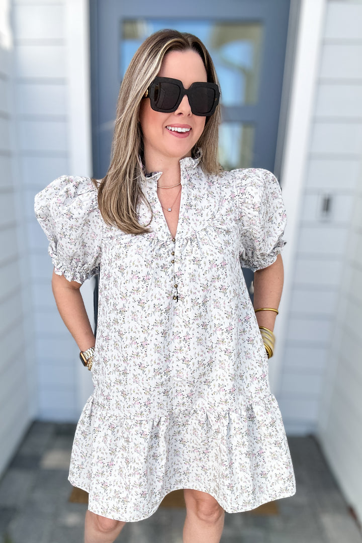 Miss Floral Ruffle Dress - Almond