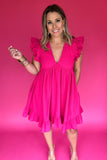 What You See Babydoll Dress - Bright Pink