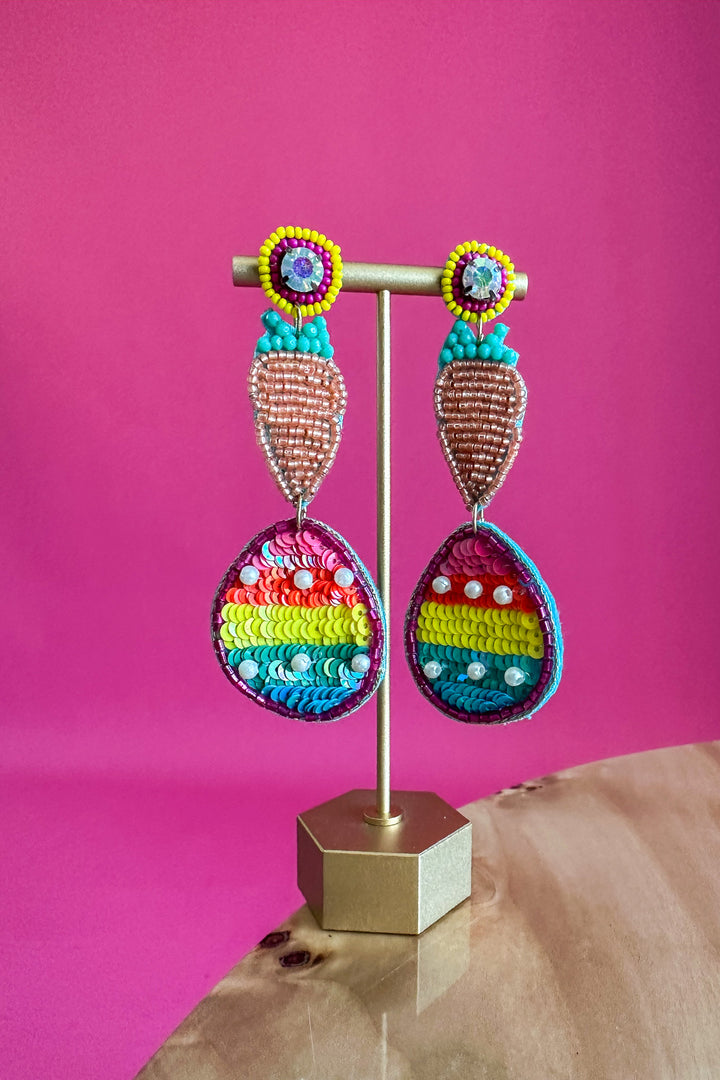 Egg + Carrot Beaded Earrings