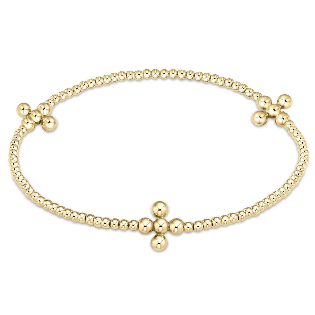enewton: signature cross gold pattern 2mm bead bracelet - classic beaded signature cross gold - 3mm bead gold