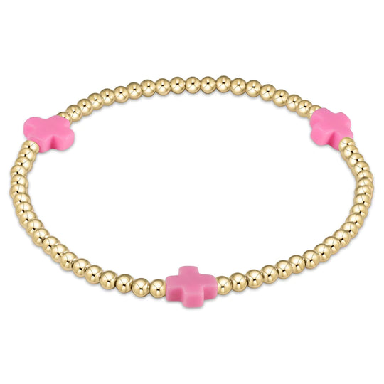 enewton: Signature Cross Gold Pattern 3mm Bead Bracelet - Bright Pink