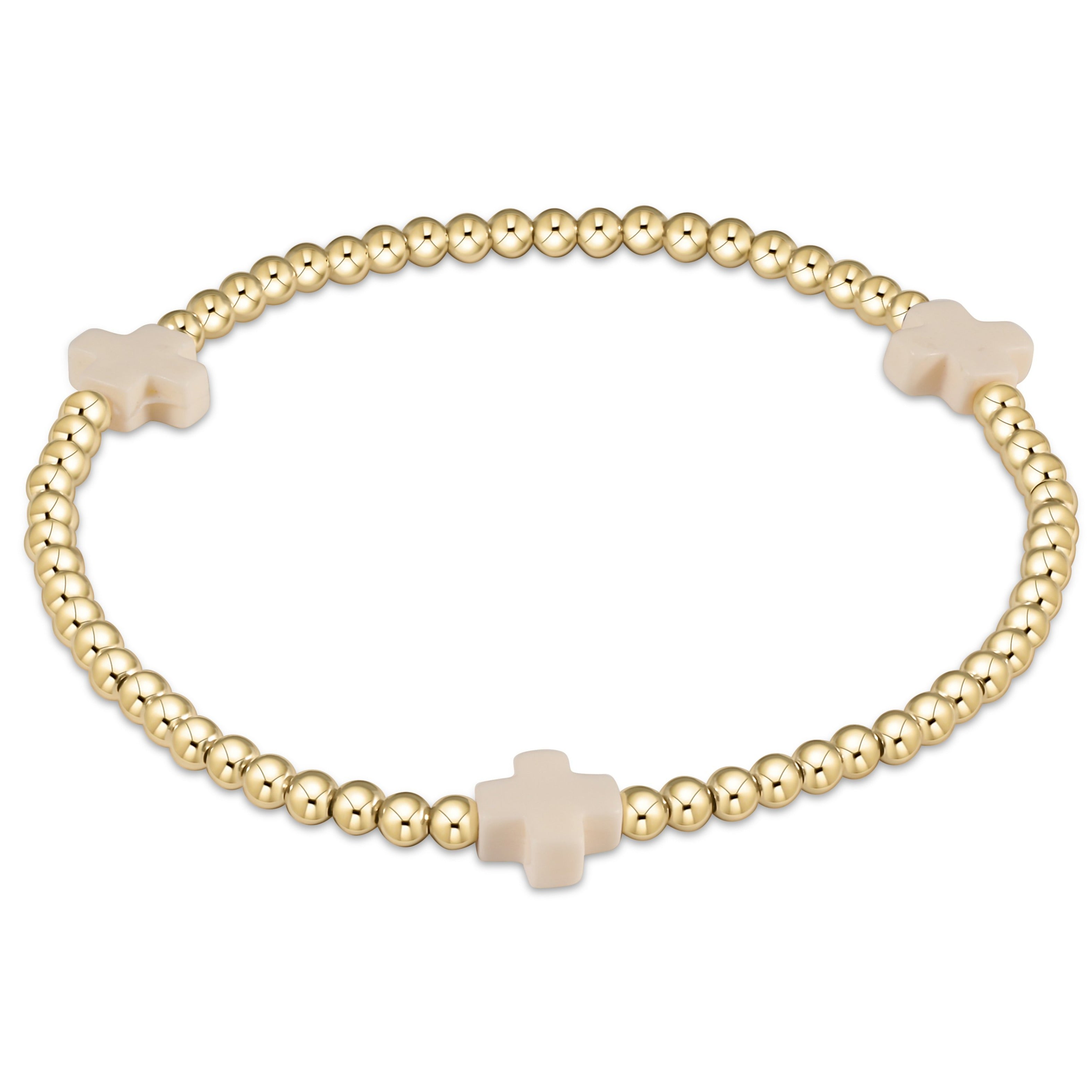 Signature Cross Gold Pattern 3mm Bead Bracelet- Off White / Enewton main image 0