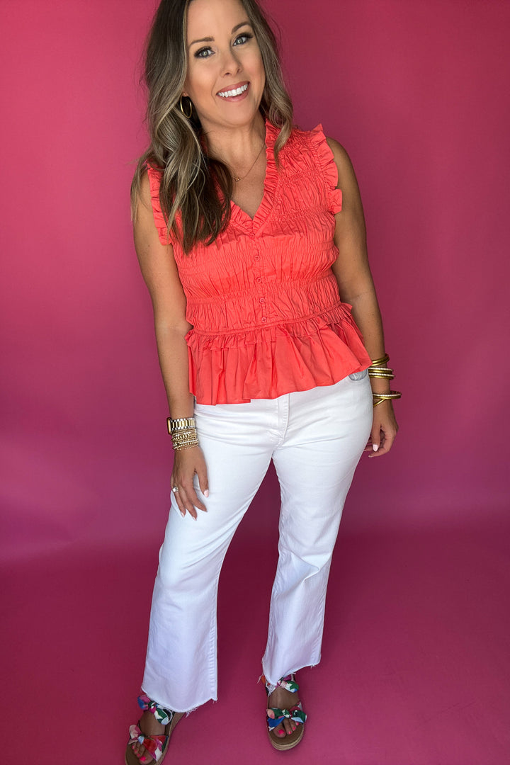 KUT: KELSEY HIGH RISE FLARE WITH RAW HEM - Optic White