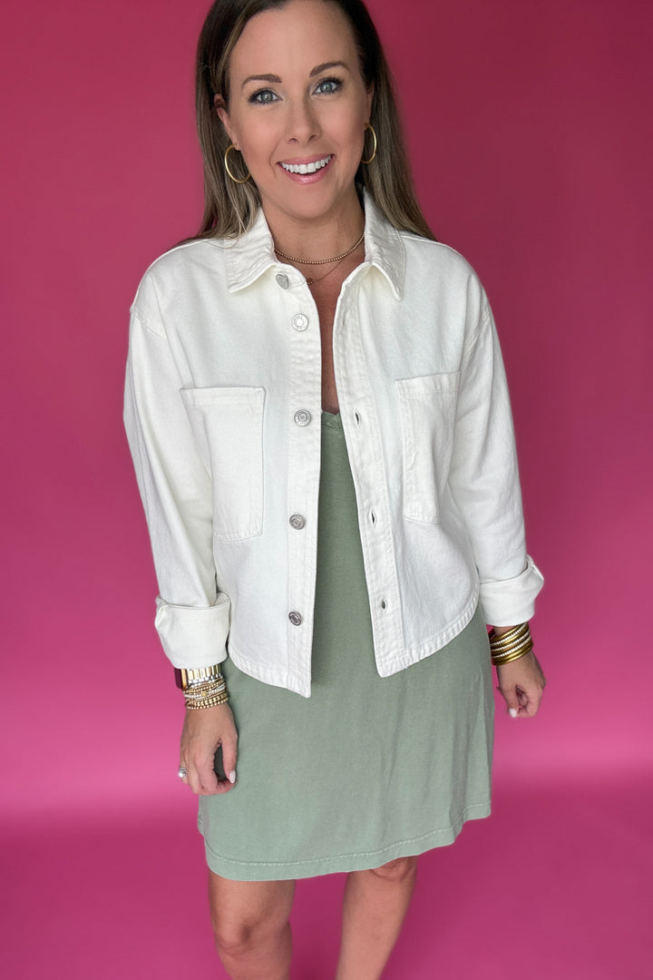 Z Supply: All Day Cropped Knit Denim Jacket -Off White