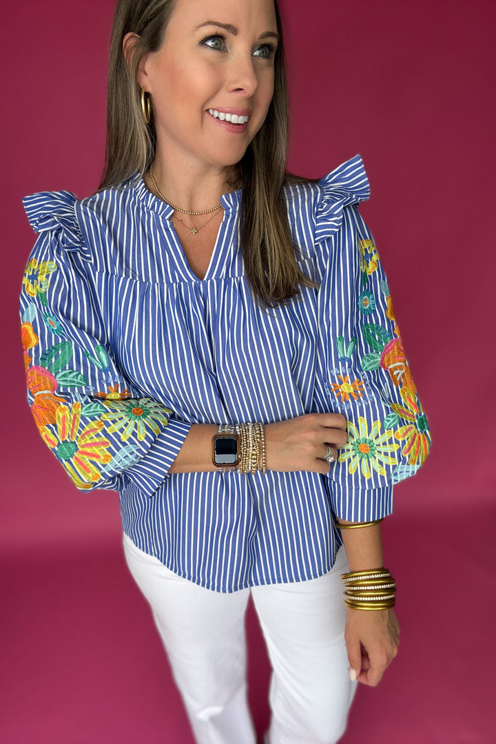 Spring Fling Embroidered Top - Blue