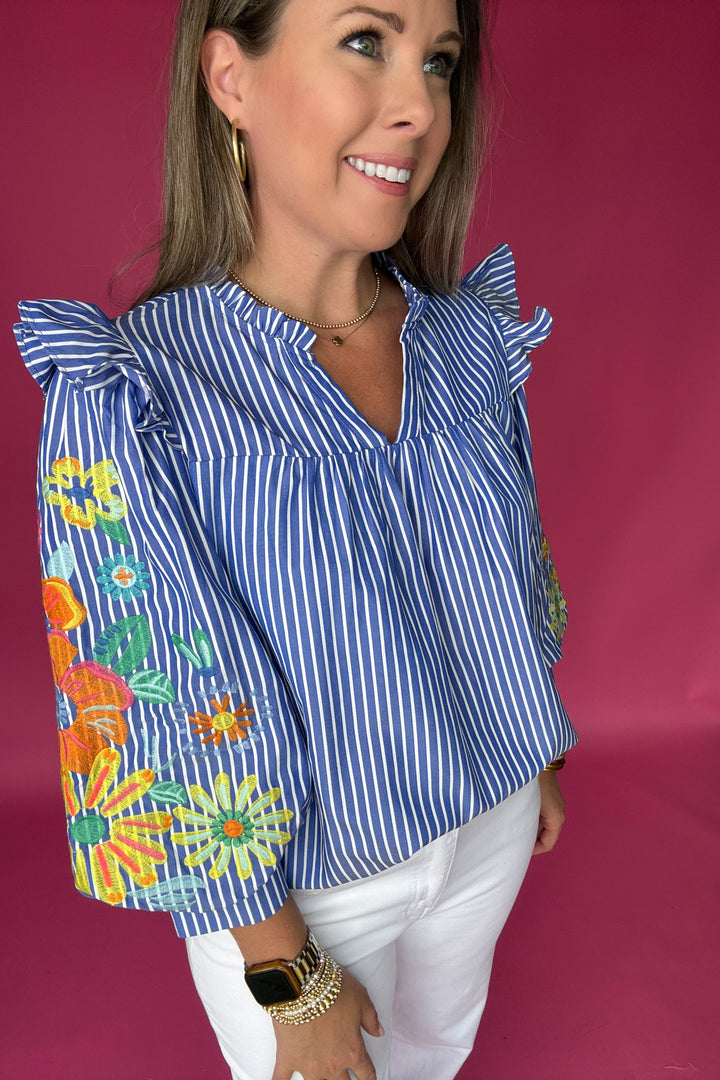 Spring Fling Embroidered Top - Blue