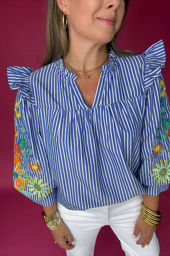 Spring Fling Embroidered Top - Blue