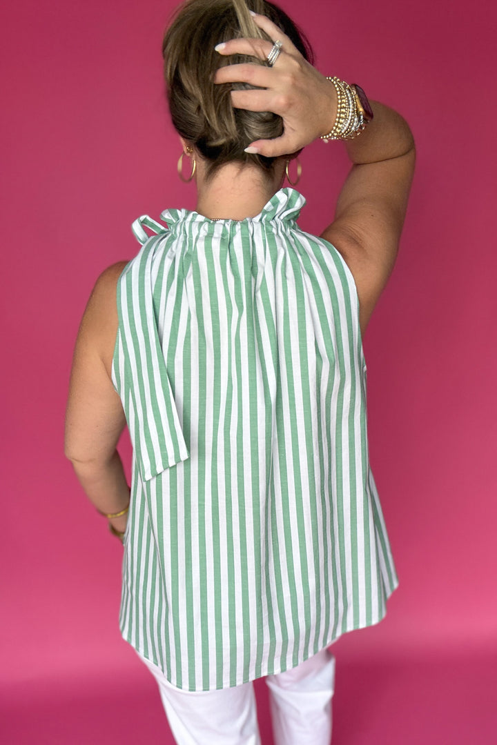 Adrienne: Bridget Tie Top - Green Stripe