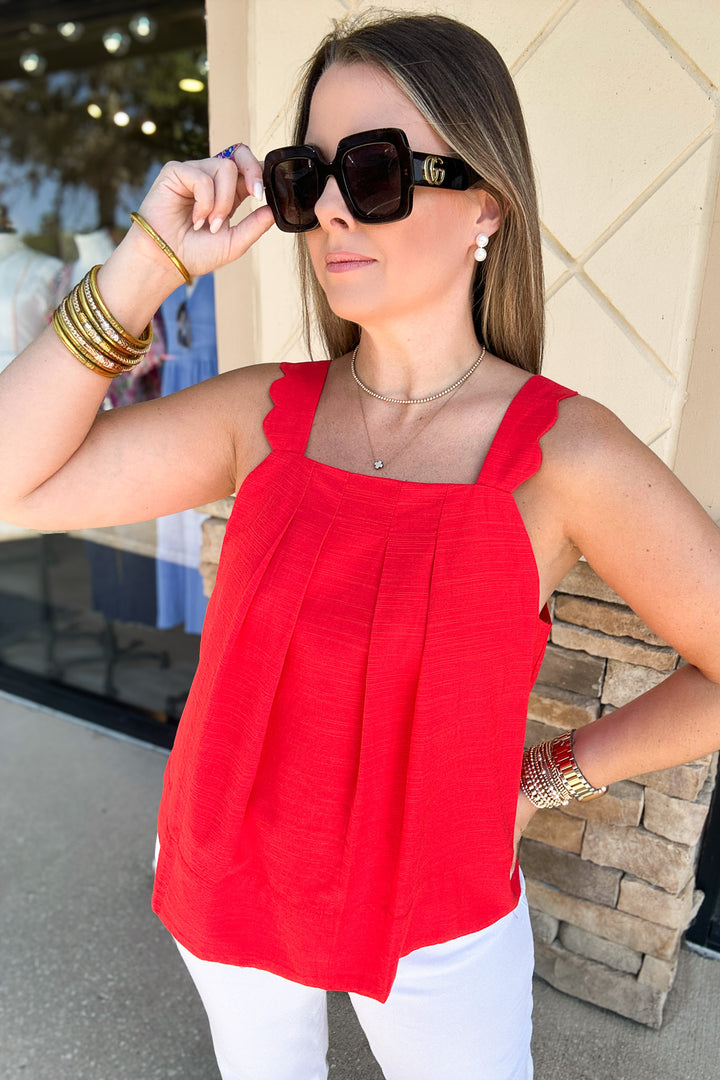 Scallop Strap Tank - Red