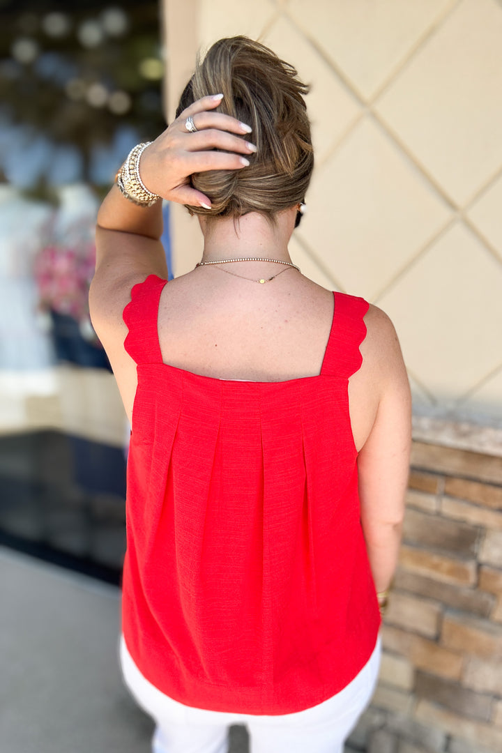 Scallop Strap Tank - Red