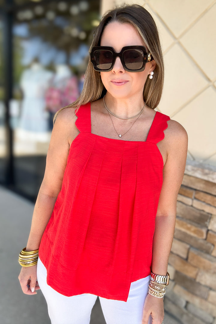Scallop Strap Tank - Red