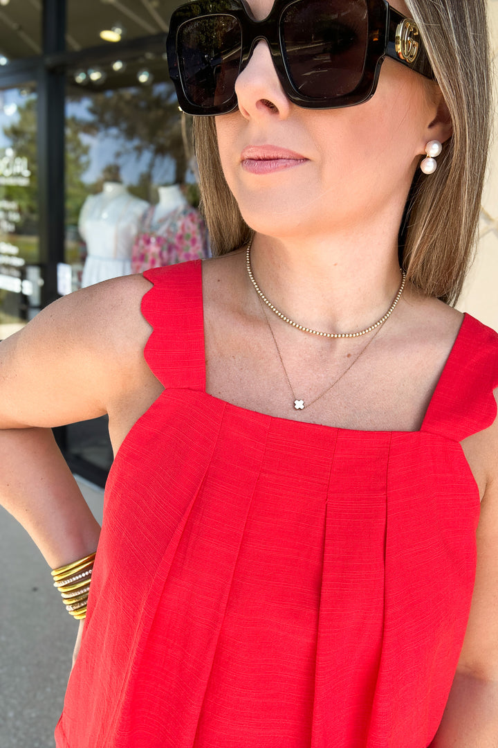 Scallop Strap Tank - Red