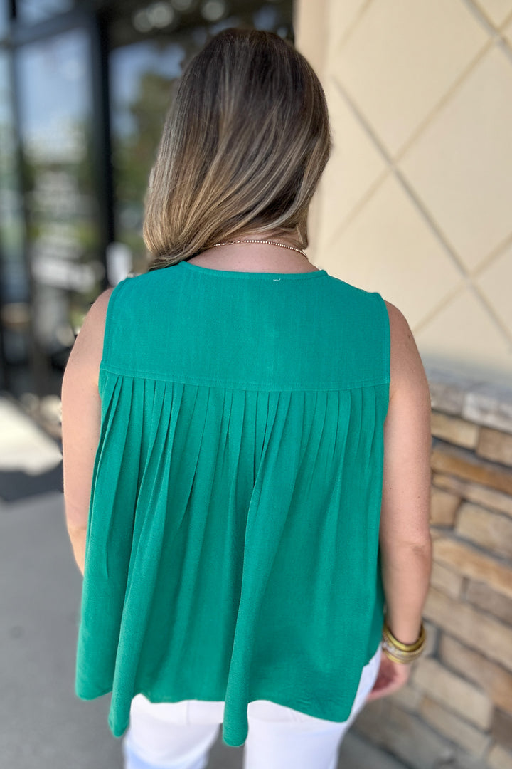 Talk It Out Pleated Tank - Green
