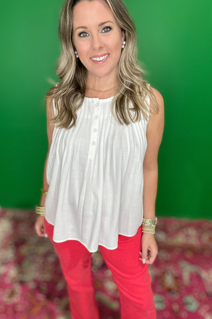 Talk It Out Pleated Tank - White