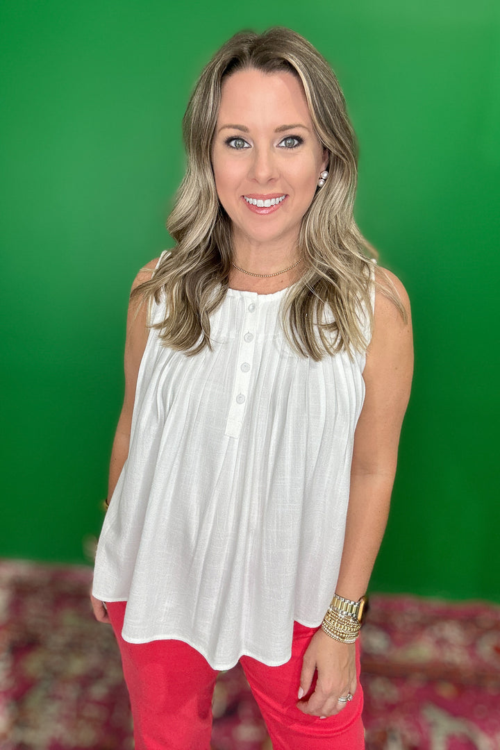 Talk It Out Pleated Tank - White