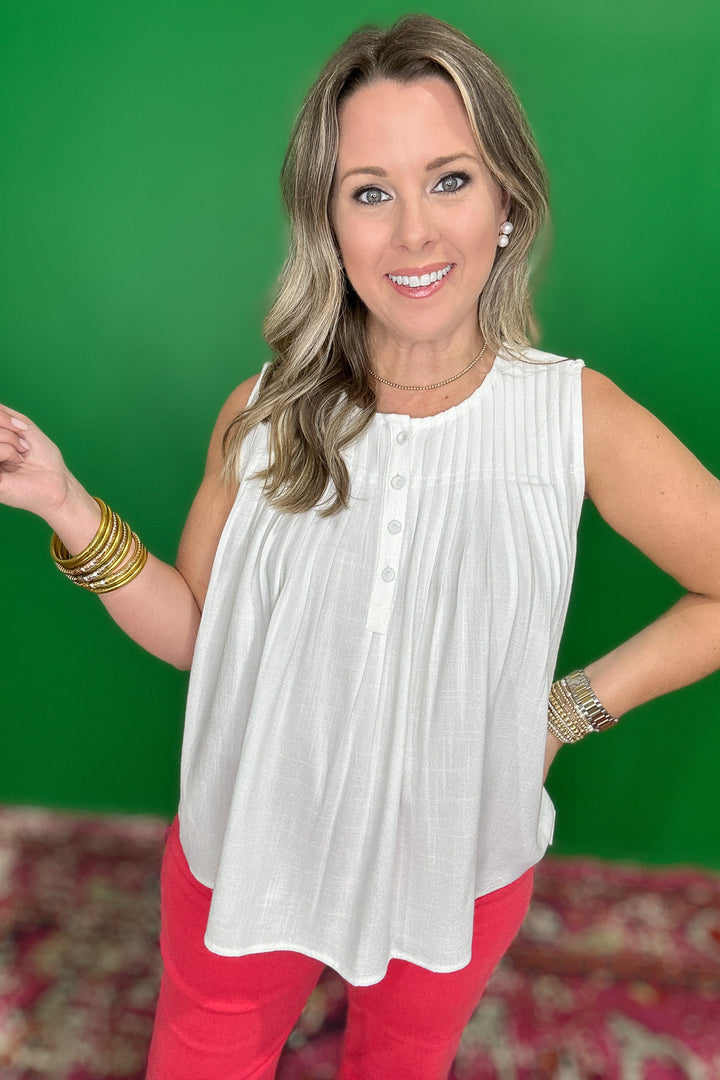 Talk It Out Pleated Tank - White