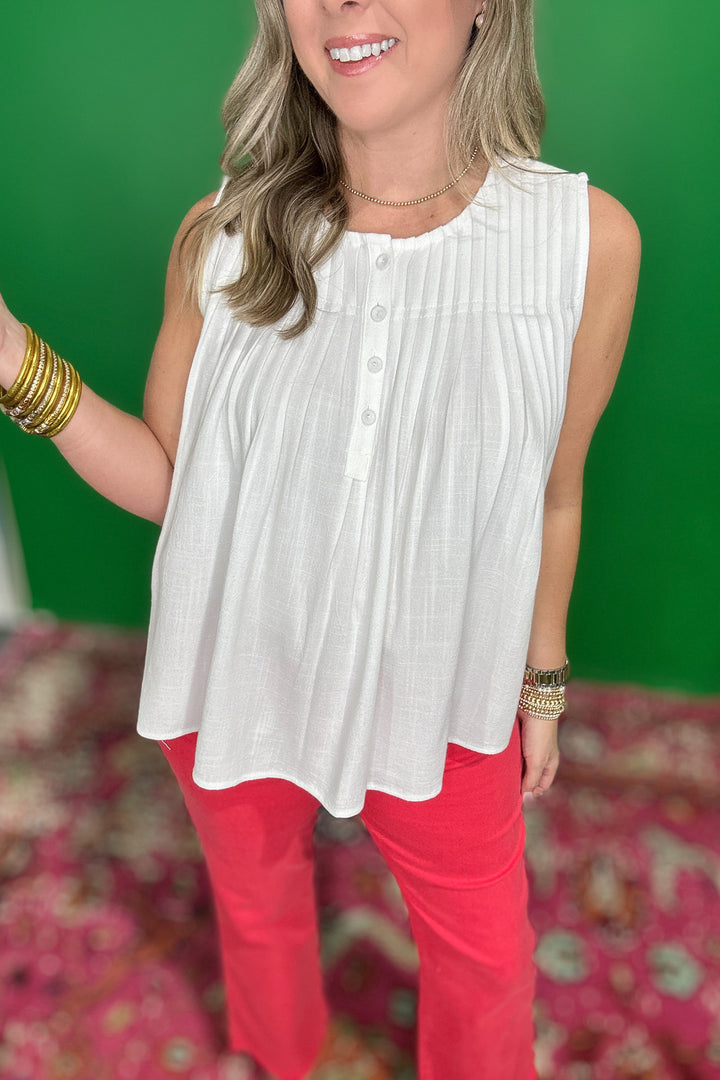 Talk It Out Pleated Tank - White