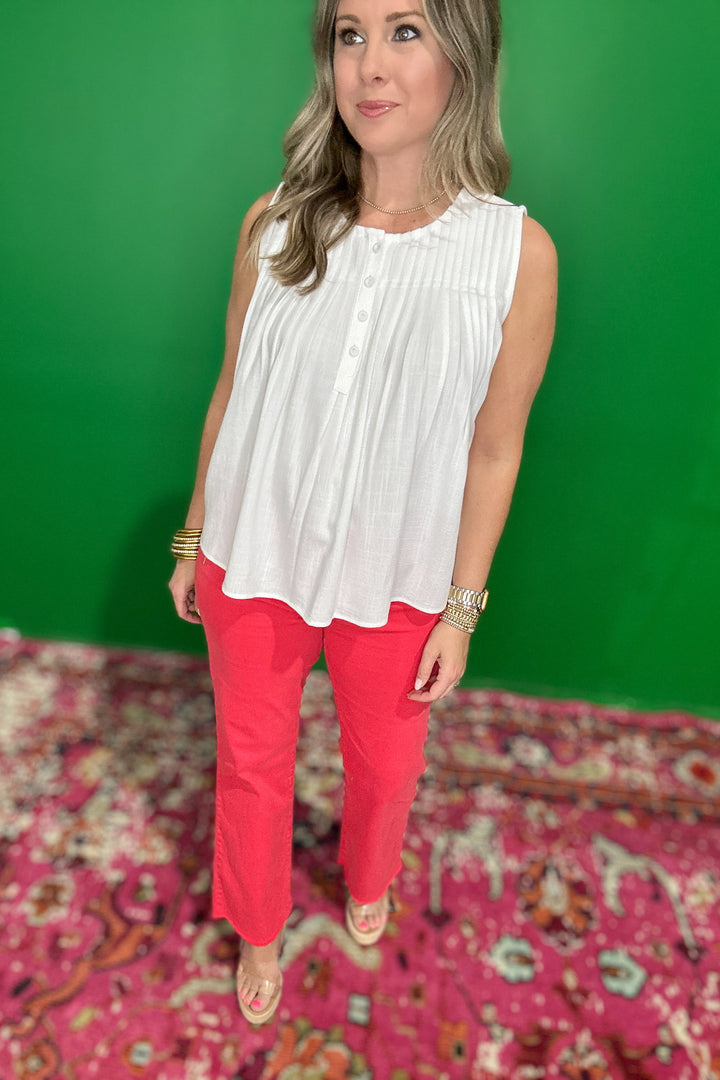 Talk It Out Pleated Tank - White