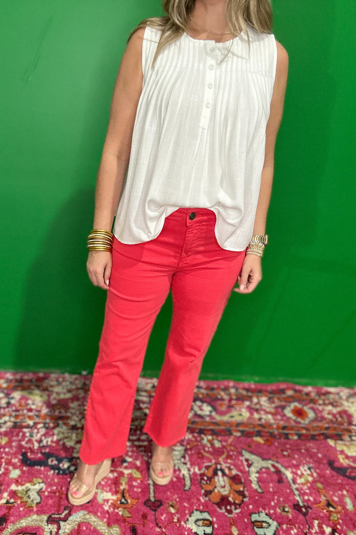 Talk It Out Pleated Tank - White