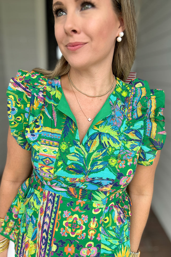 Always Vibrant Floral Peplum Top - Green