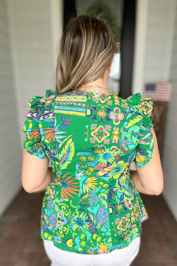 Always Vibrant Floral Peplum Top - Green