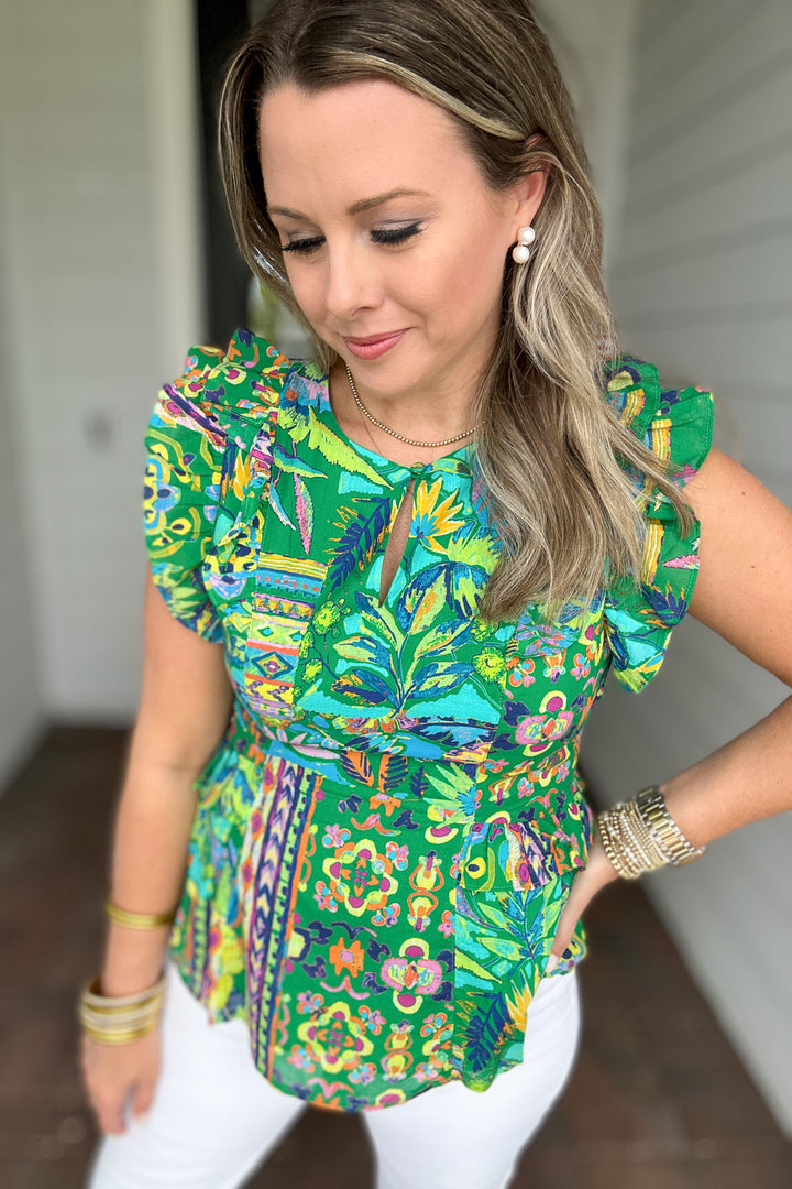 Always Vibrant Floral Peplum Top - Green