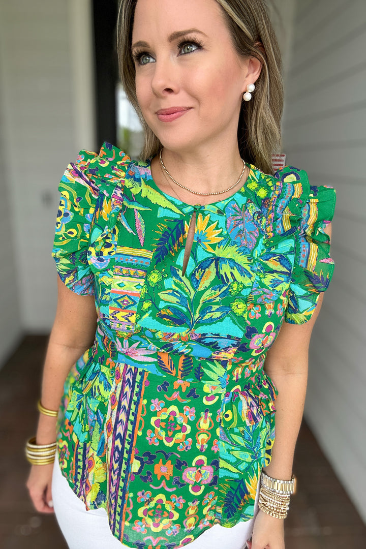 Always Vibrant Floral Peplum Top - Green