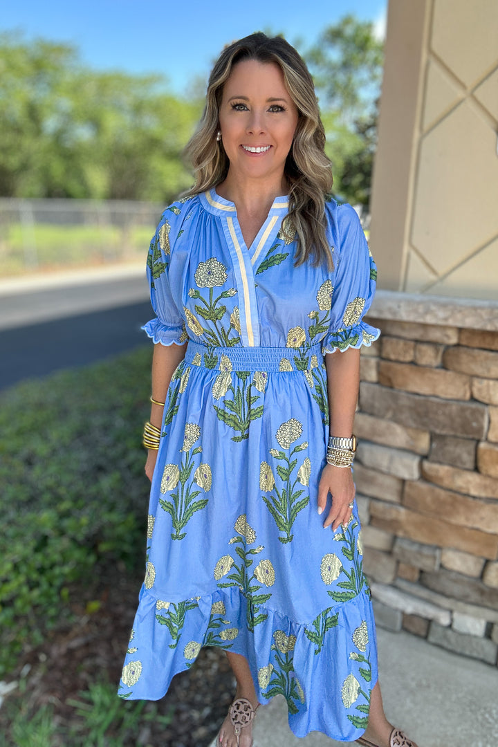 Timeless Floral Smocked Midi Dress - Periwinkle