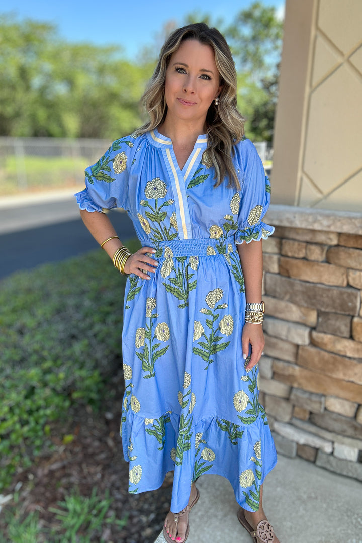 Timeless Floral Smocked Midi Dress - Periwinkle