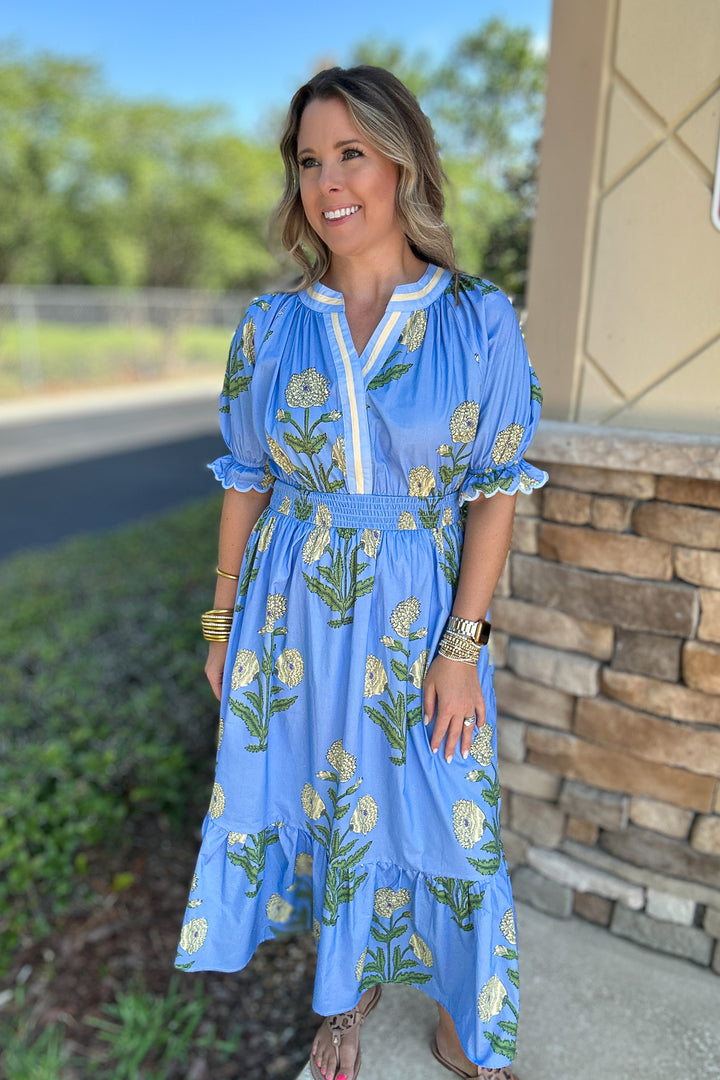 Timeless Floral Smocked Midi Dress - Periwinkle
