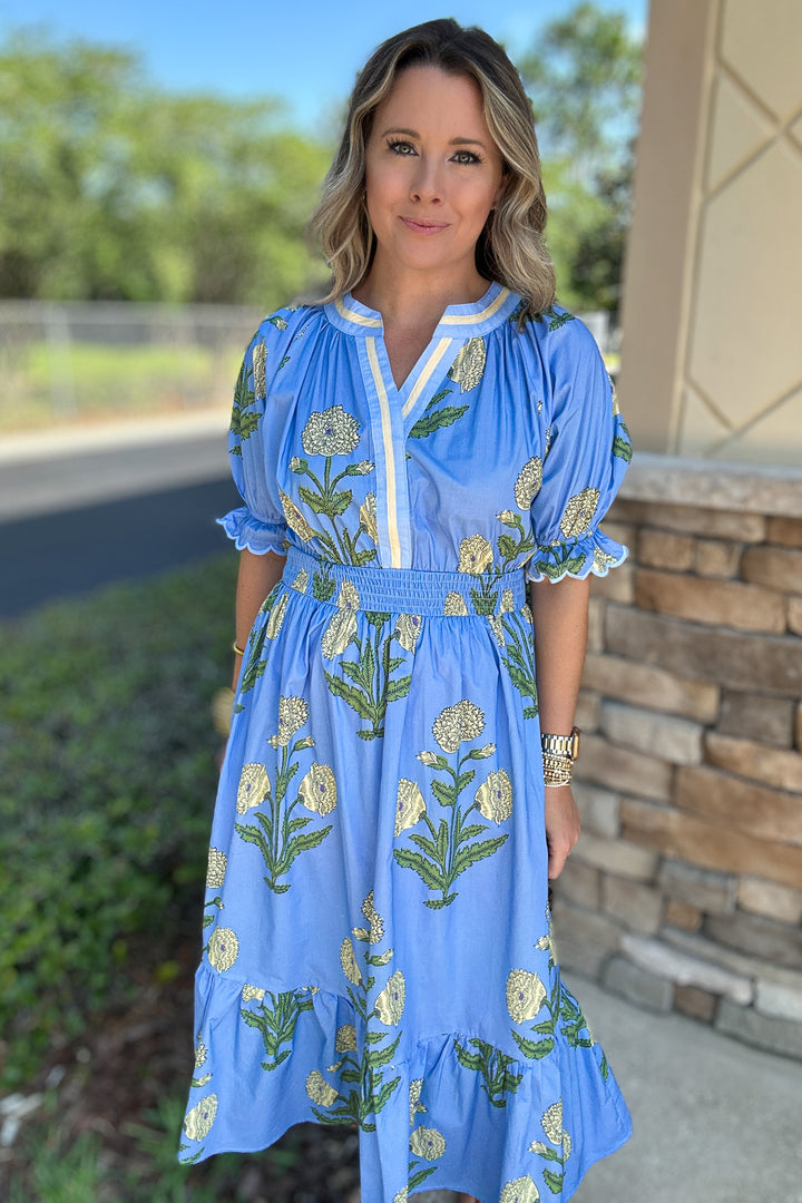 Timeless Floral Smocked Midi Dress - Periwinkle