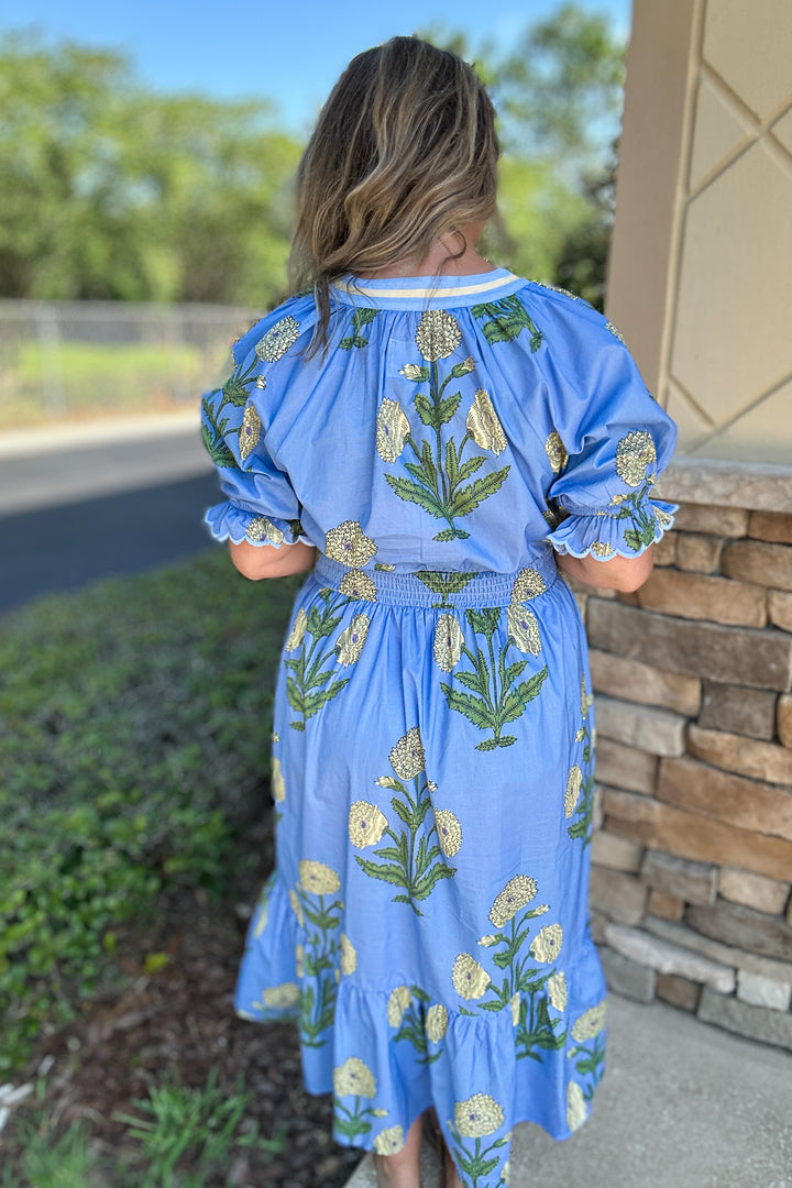 Timeless Floral Smocked Midi Dress - Periwinkle